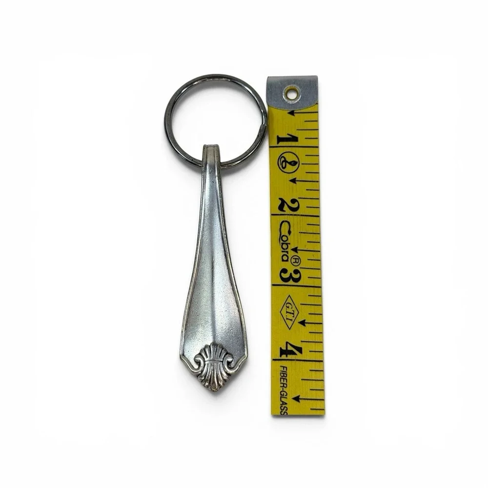 VTG Silverware Handle Keychain Silver Tone Spoon Fork Shell Charm Repurposed DIY